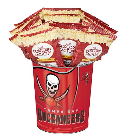 Tampa Bay Buccaneers Popcorn Tin with 15 Bags of Popcorn
